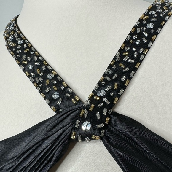 Vintage NWT Adrianna Papell Champagne Black Asymmetrical Neckline Gown Dress - Picture 6 of 14